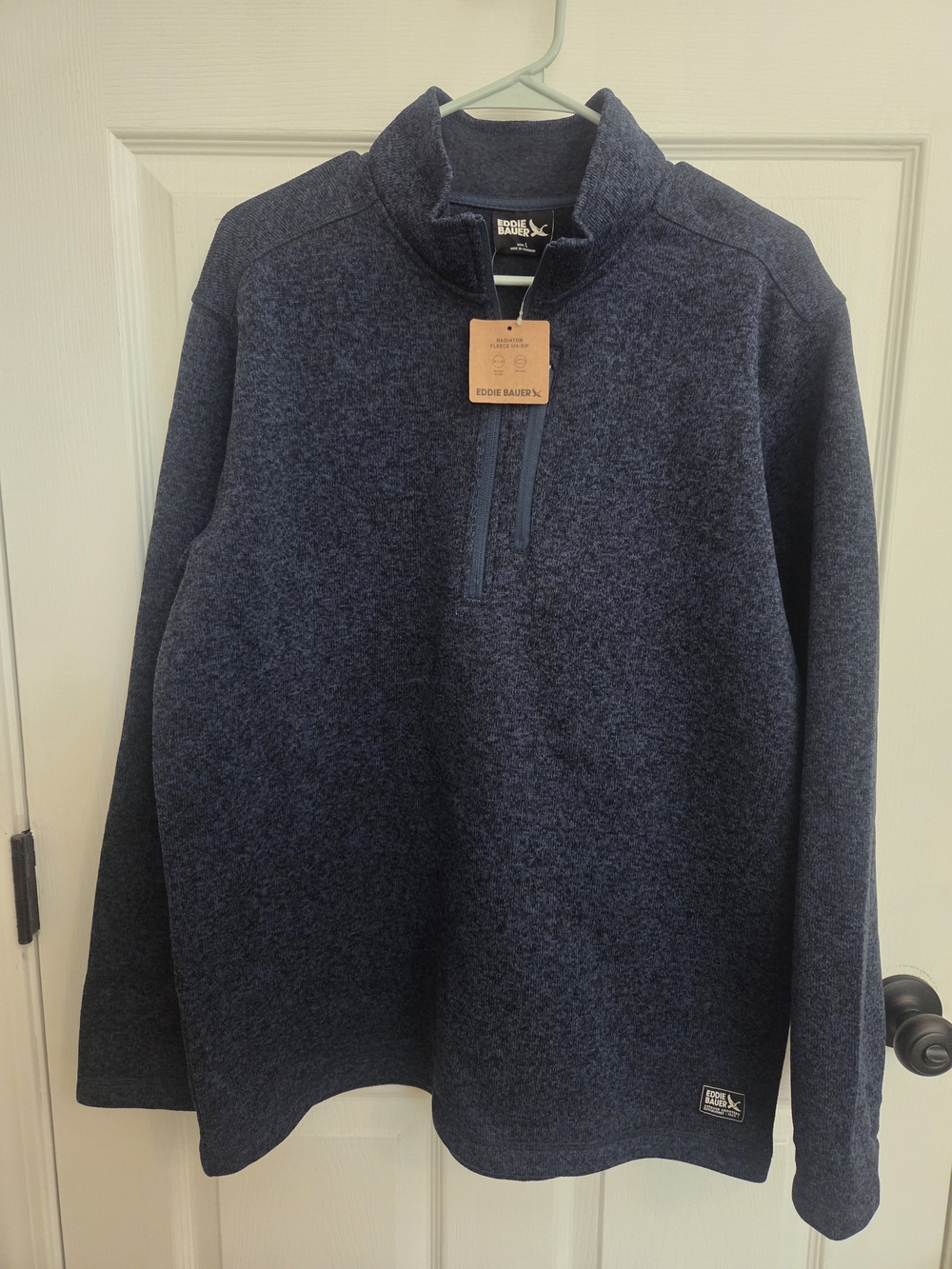 Eddie Bauer Men’s Heather Navy Quarter-Zip Sweater